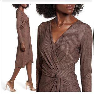 NWT gorgeous bronze knit wrap dress